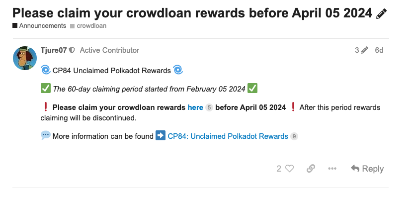 The window to claim Crowdloan rewards is coming to an end on Centrifuge.